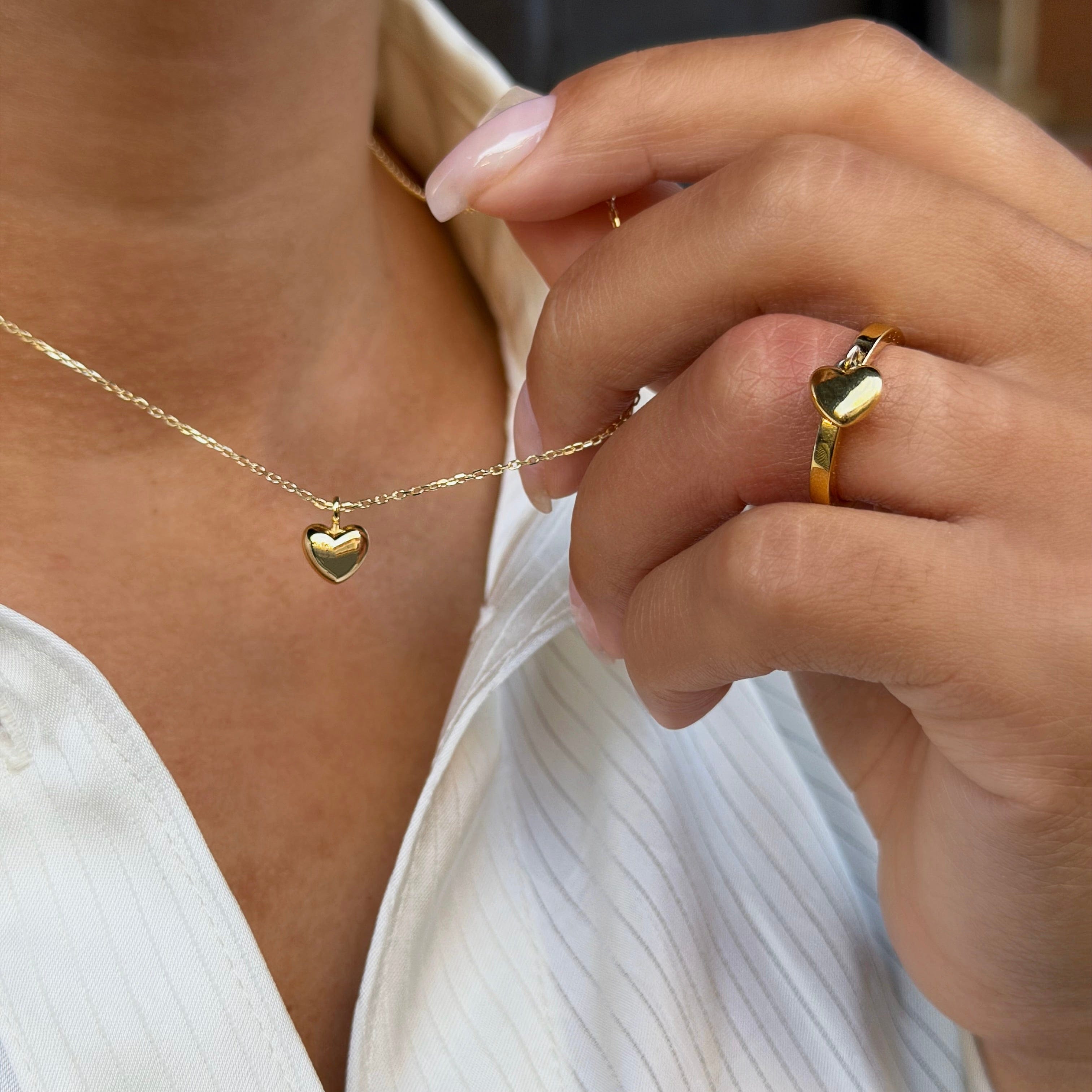 Puffy heart necklace 18ct Gold, gift for her