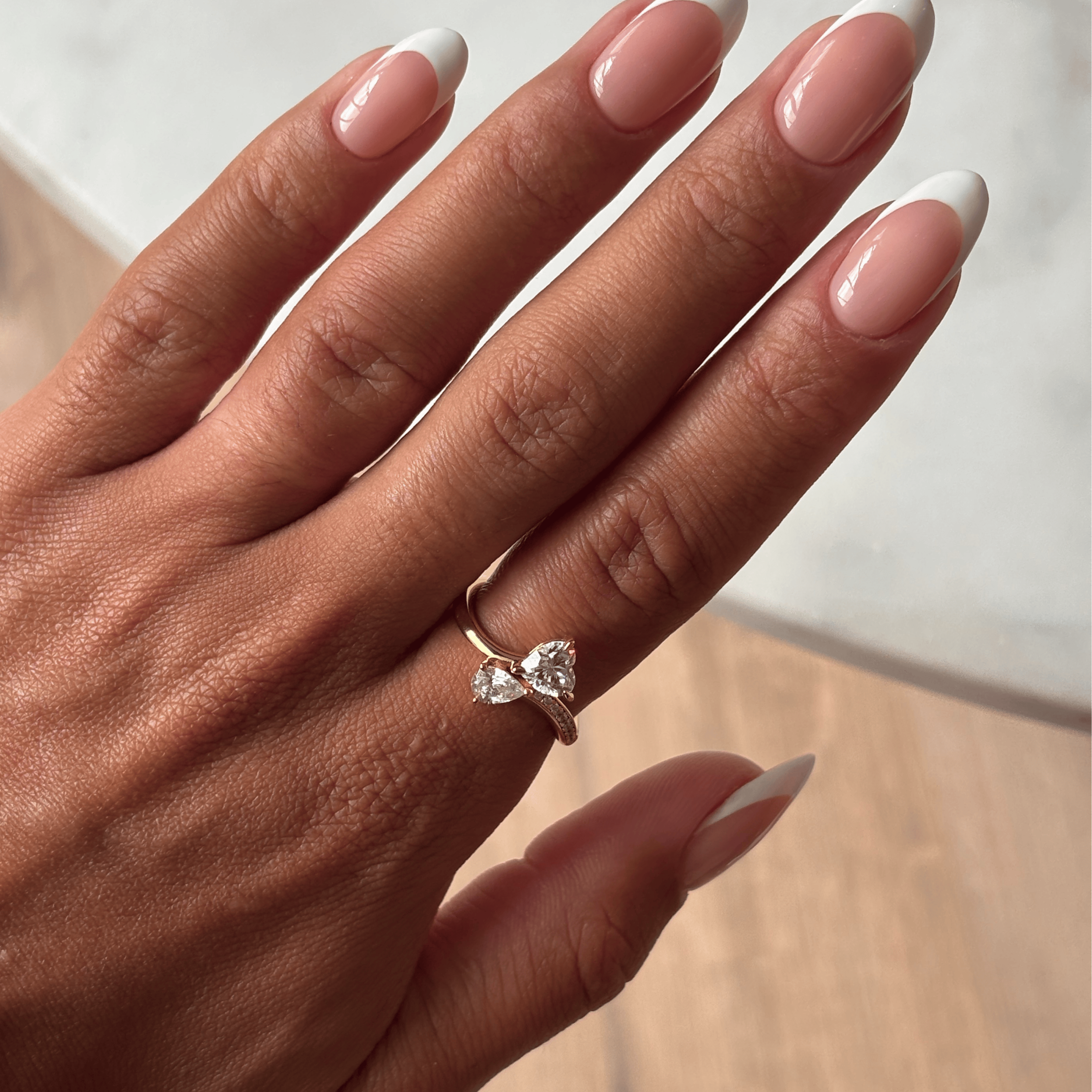 Heart & pear‑cut toi et moi ring by The Promise Co.