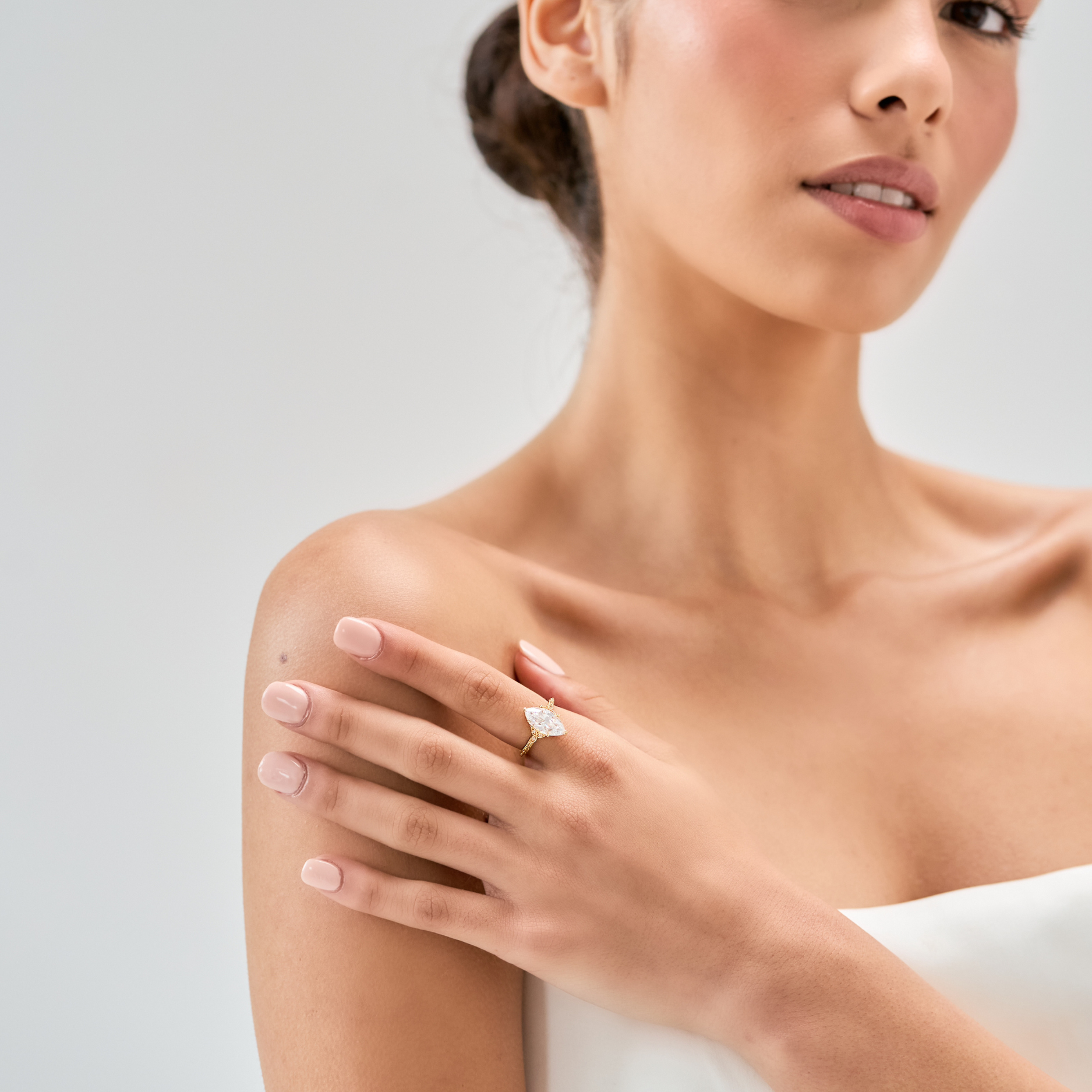 Marquise Engraved Band Promise Ring