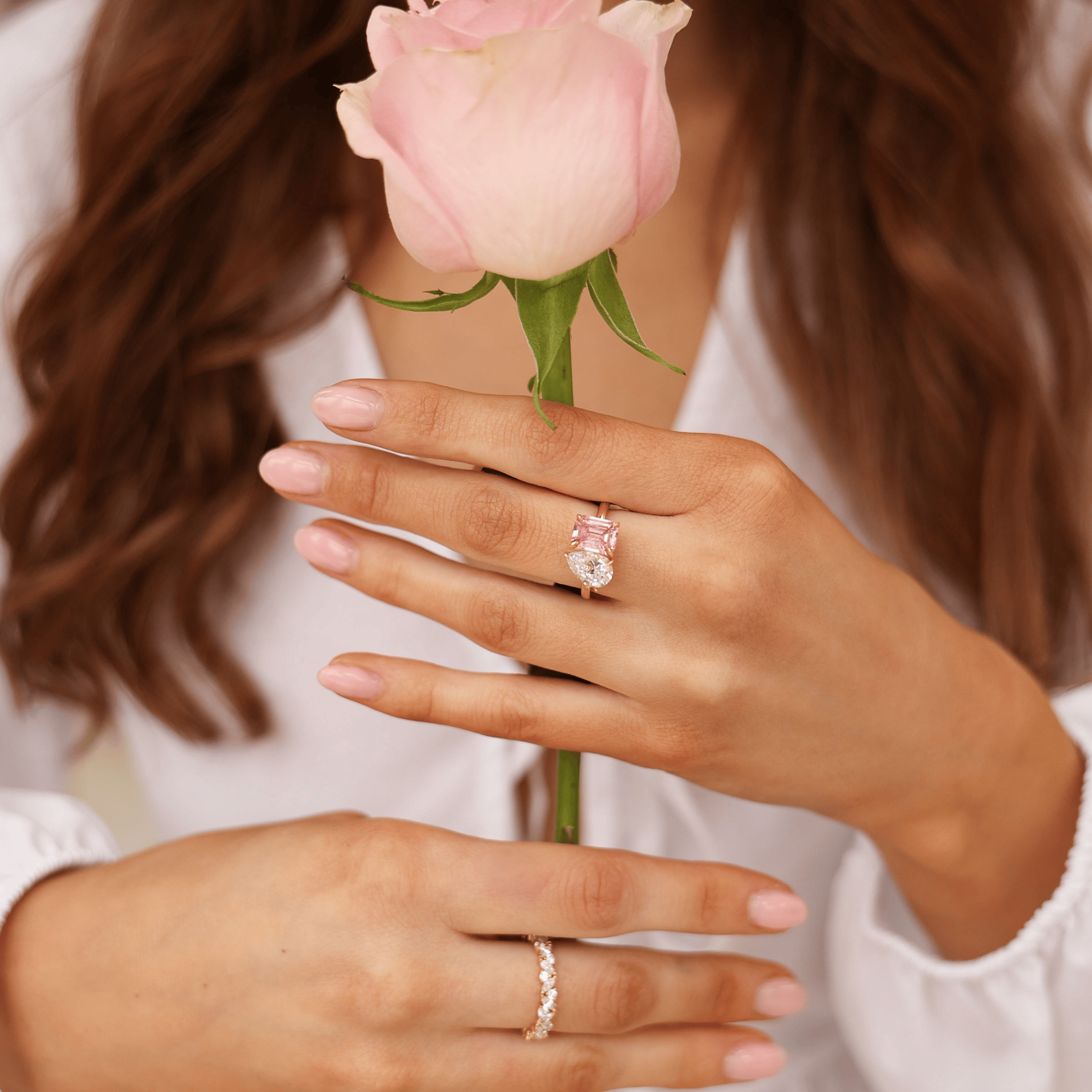 Pink stone promise ring – affordable toi et moi design in gold 18ct , perfect gift for her