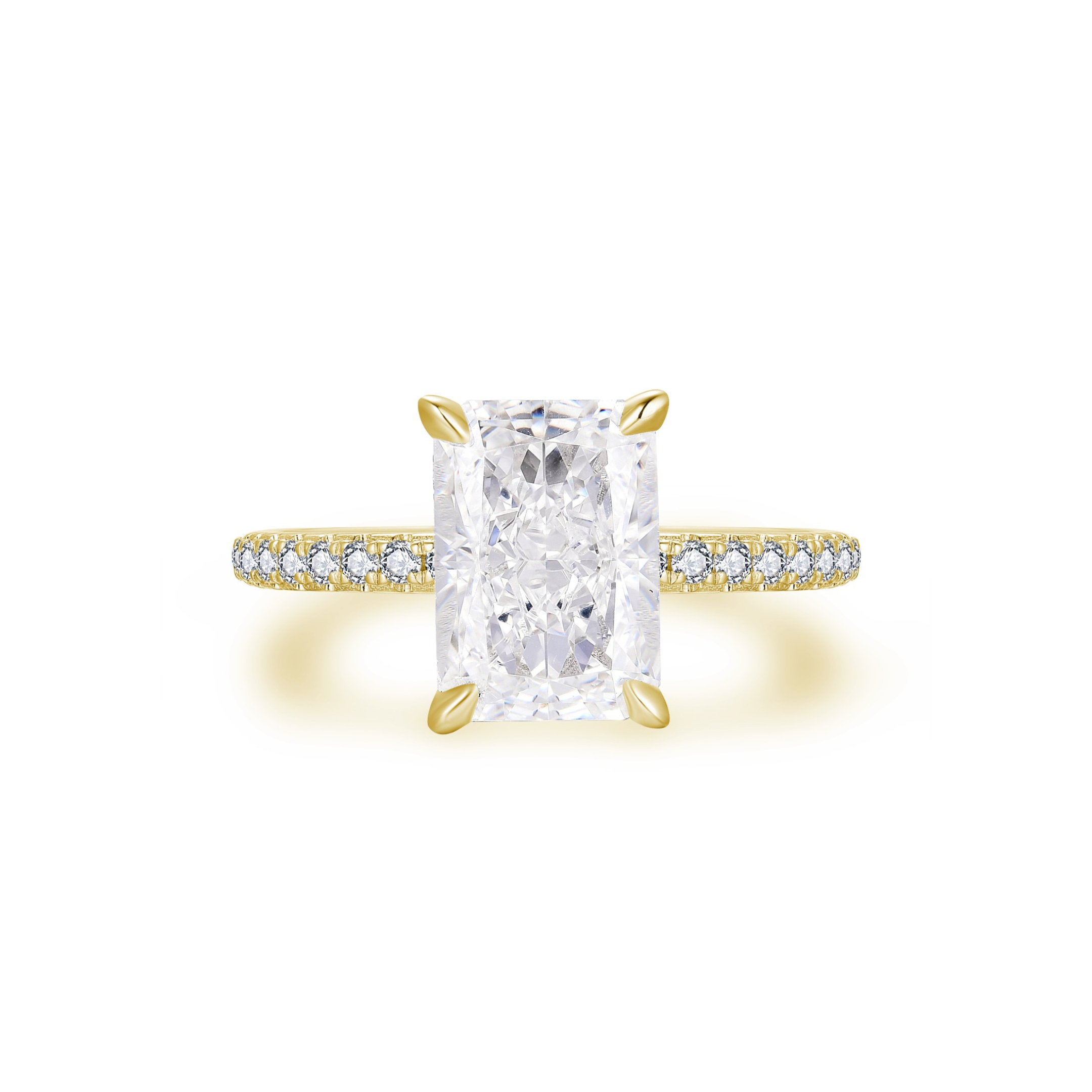 Radiant cut gold promise ring with pavé band – elegant and affordable gift for her