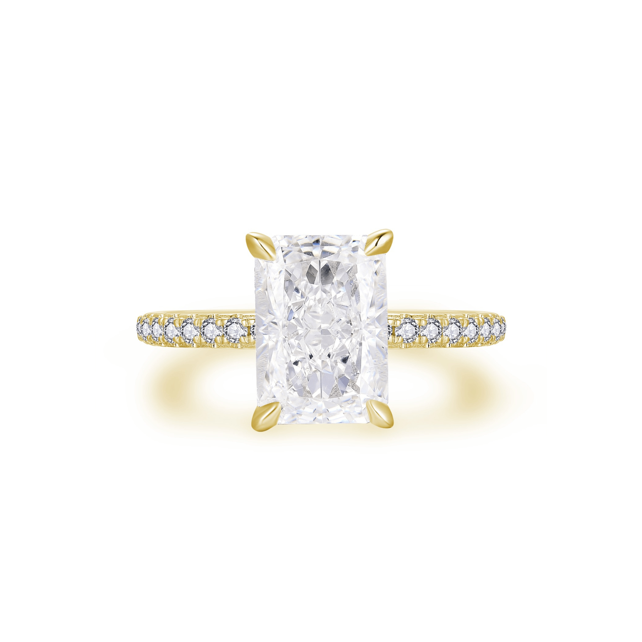 Radiant cut gold promise ring with pavé band – elegant and affordable gift for her