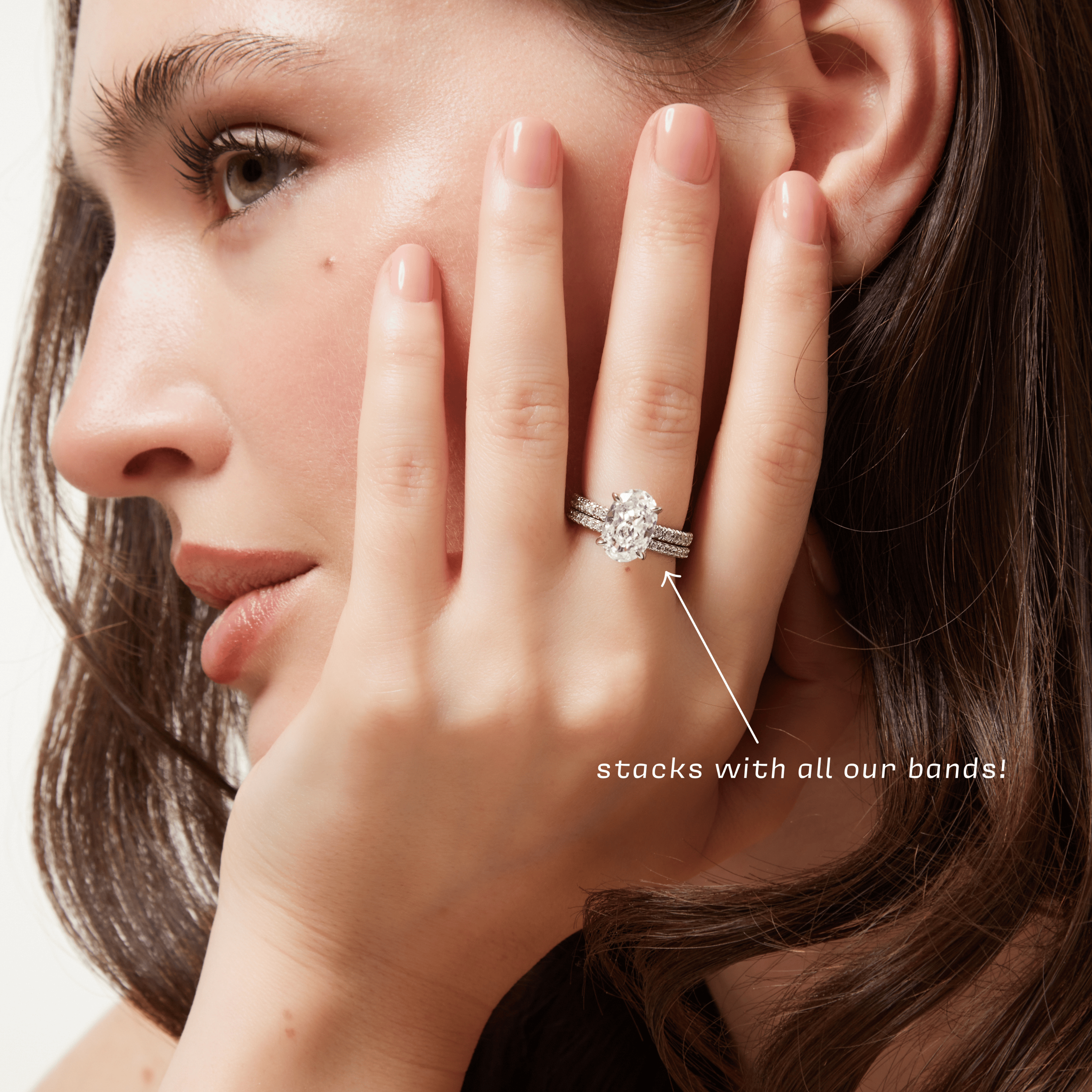 Promise Sparkle Oval Ring - 3 ct crushed‑ice oval centre stone, hidden halo, half pavé band, in 18 ct gold vermeil or rhodium‑plated silver - the affordable luxury promise ring or wedding band.