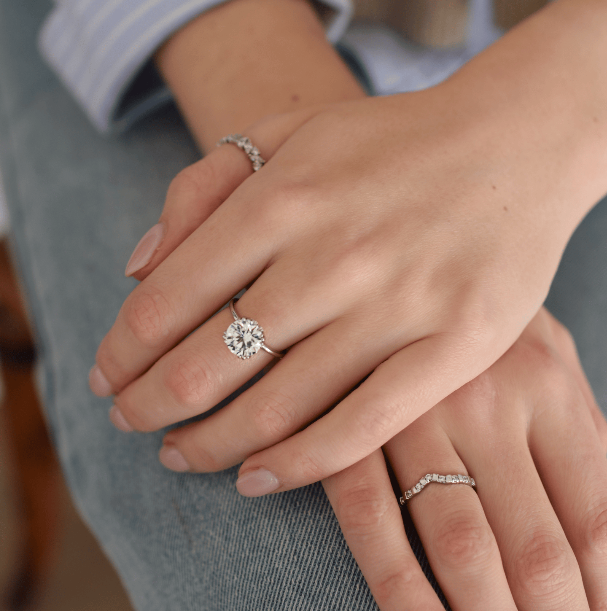 The Promise Ring Co. Circle Solitaire diamond simulant ring. Unique hidden halo. Shop in 18ct Gold or Sterling Silver.