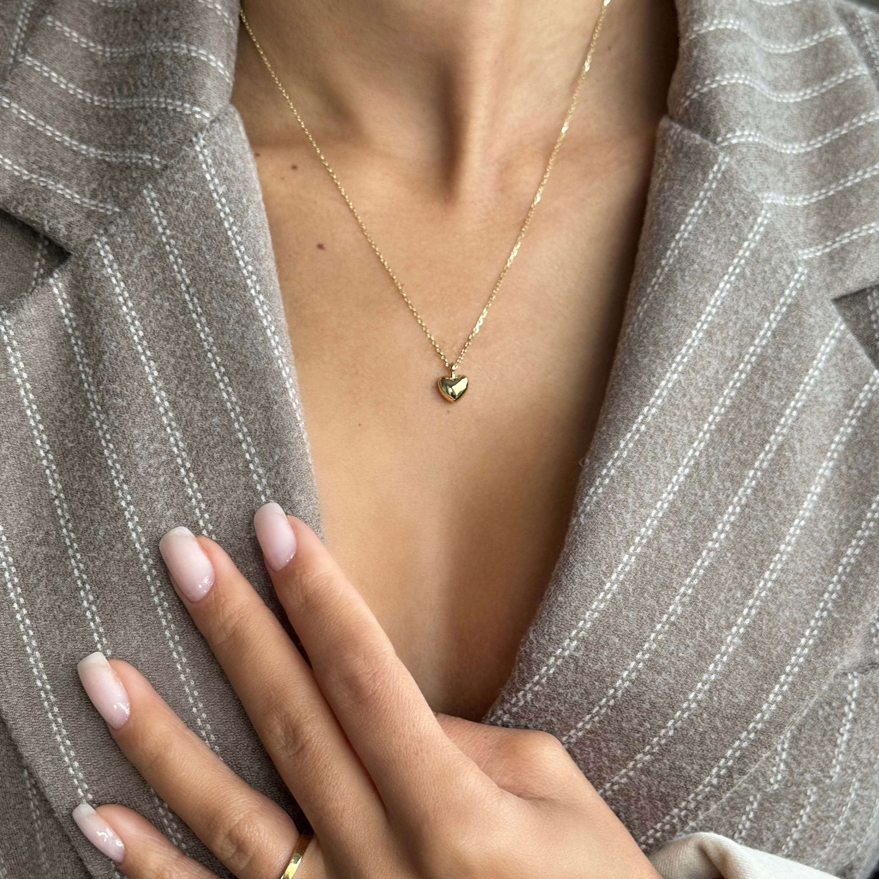 18ct Gold puffy heart necklace 3d effect unique gift for her