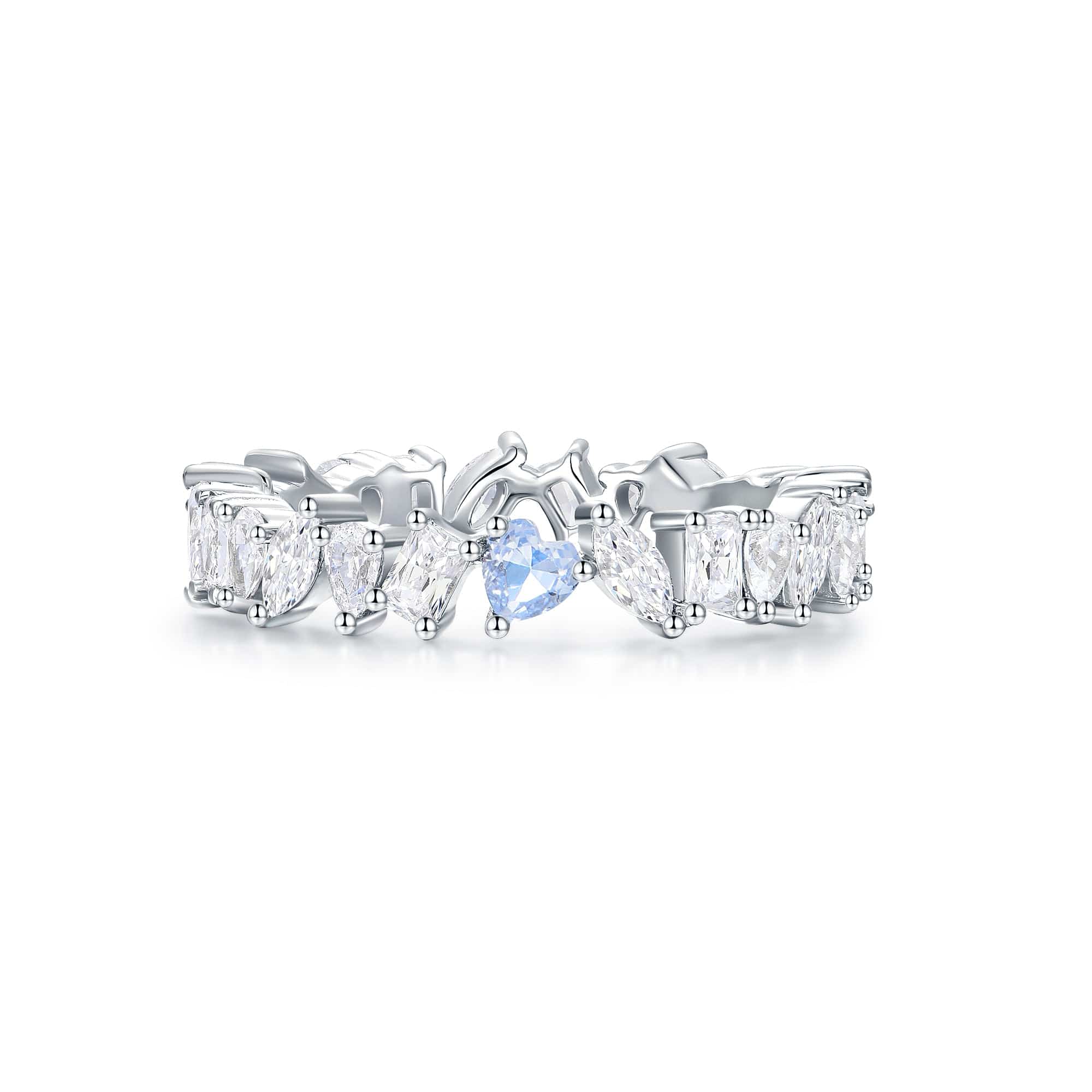 Mixed Stone Blue Heart Eternity Band