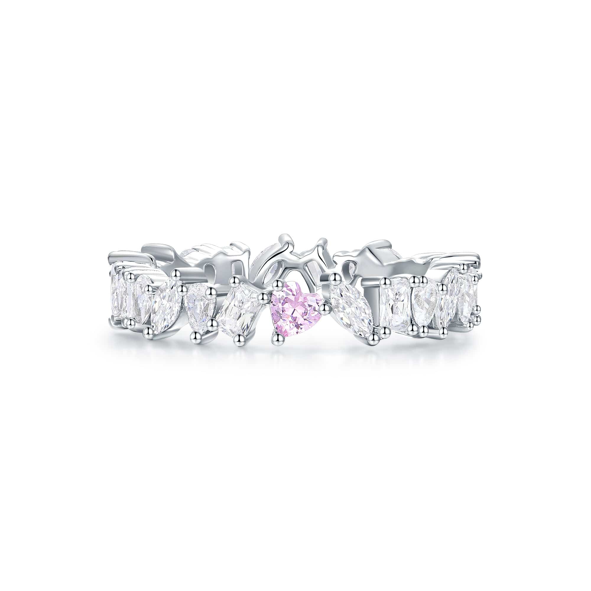 Mixed Stone Pink Heart Eternity Band