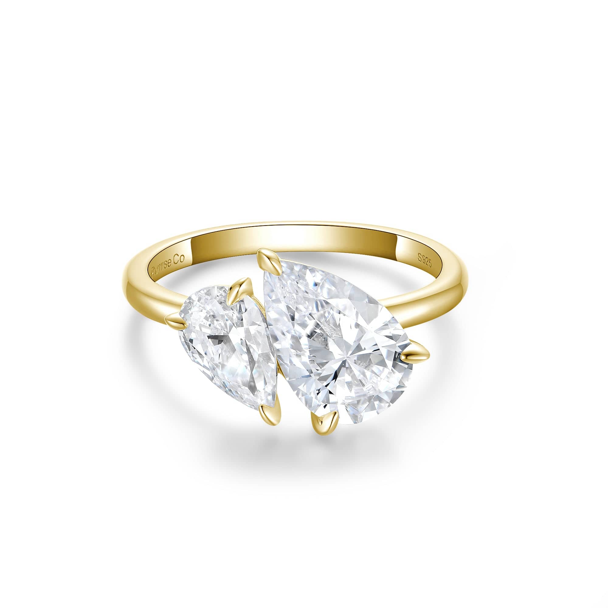 Unique toi et moi promise ring with pear cut stones – handcrafted and meaningful