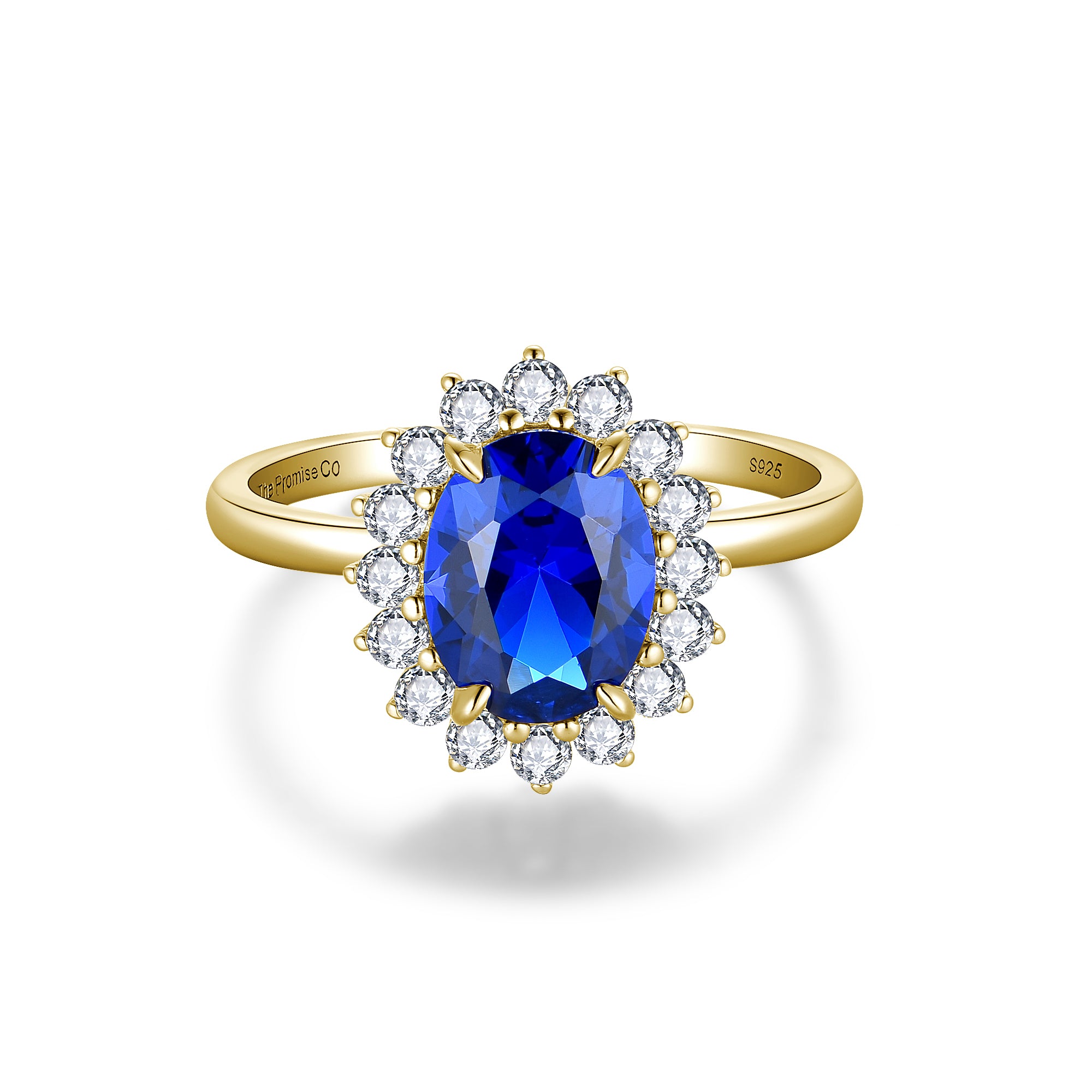 Oval sapphire ring with delicate halo stones – handcrafted promise ring