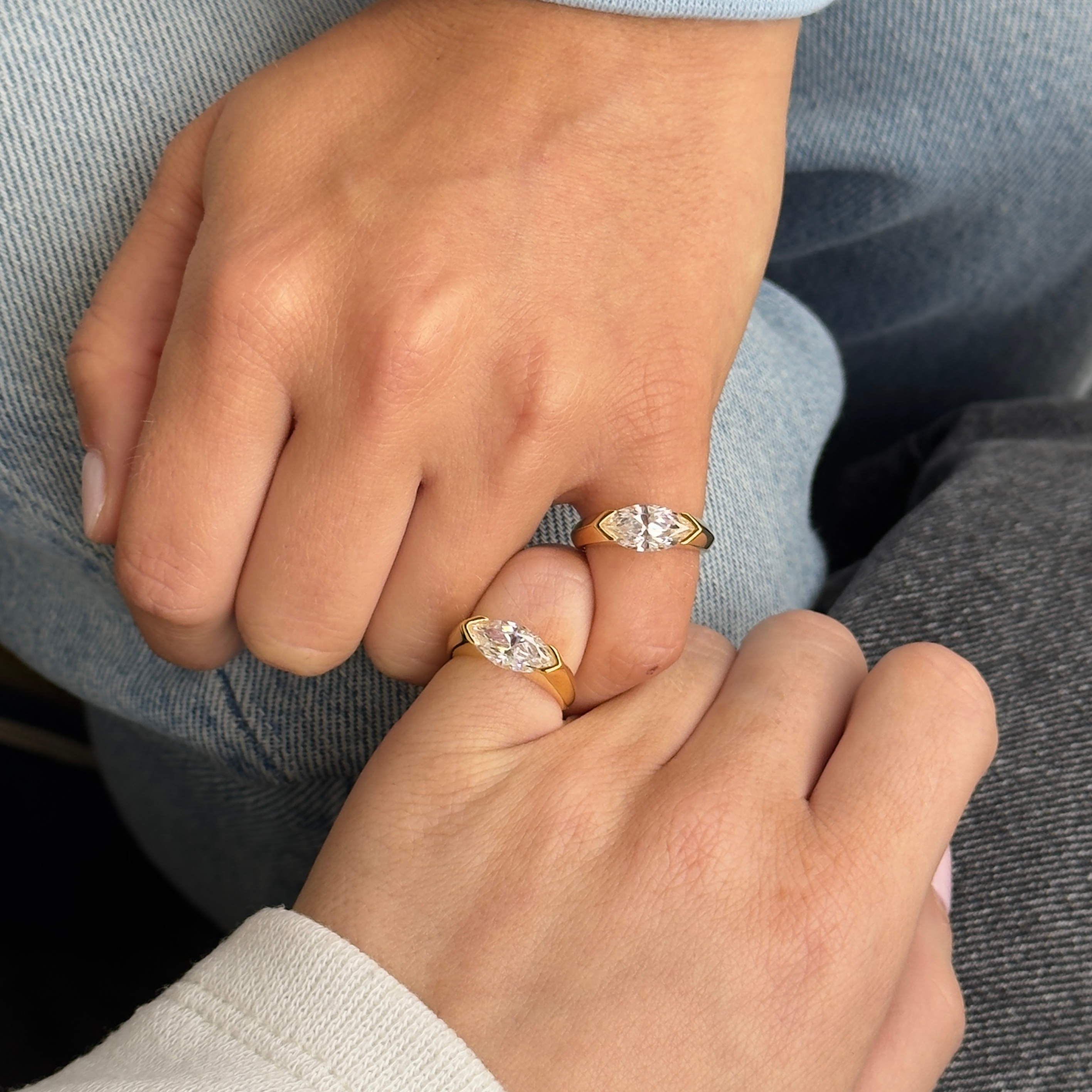 East West Half Bezel Marquise Ring