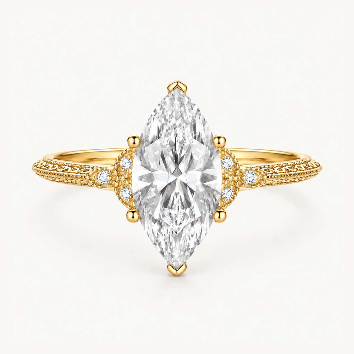 Marquise Engraved Band Promise Ring