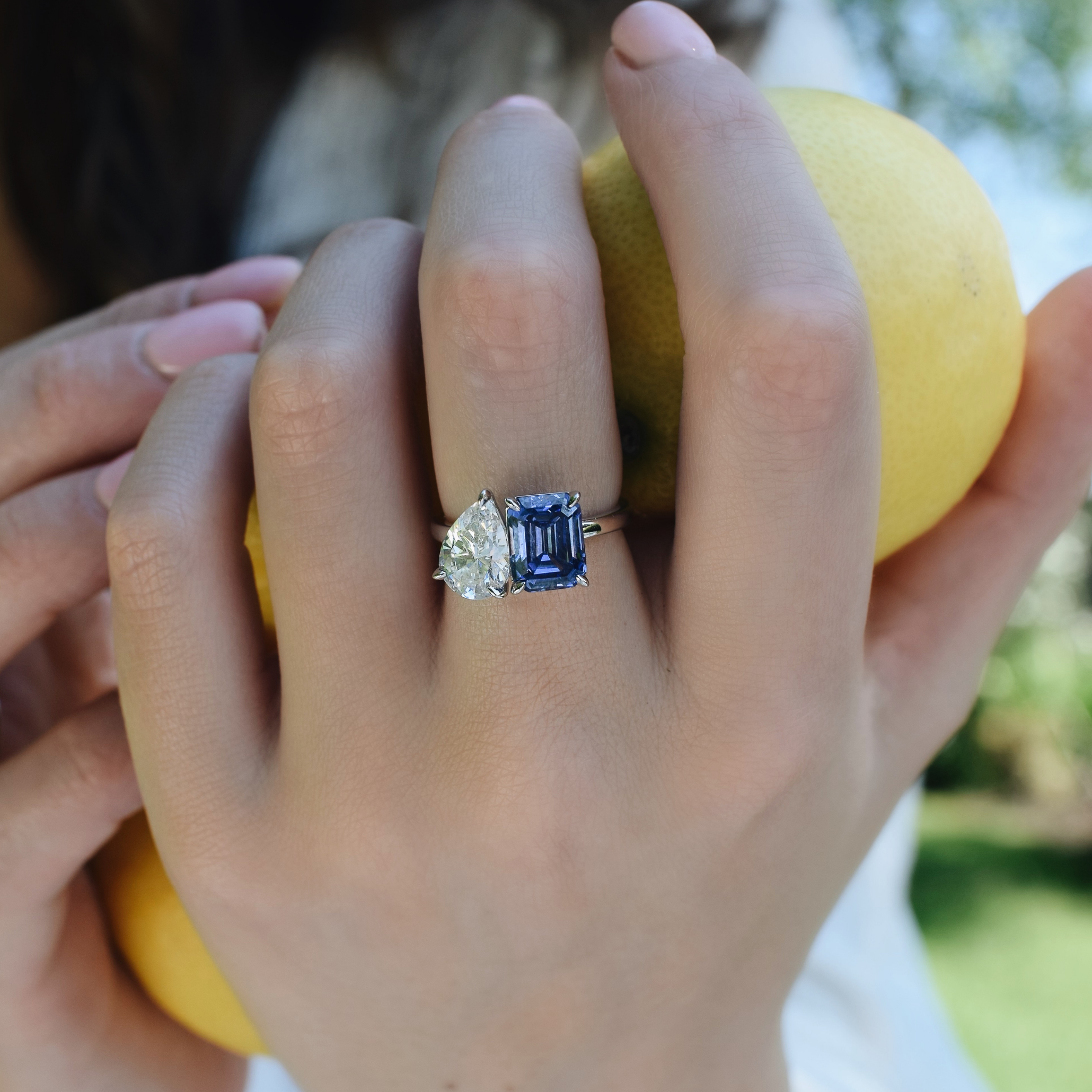Blue toi et moi promise ring with twin stones – handcrafted sterling silver stacking band for her
