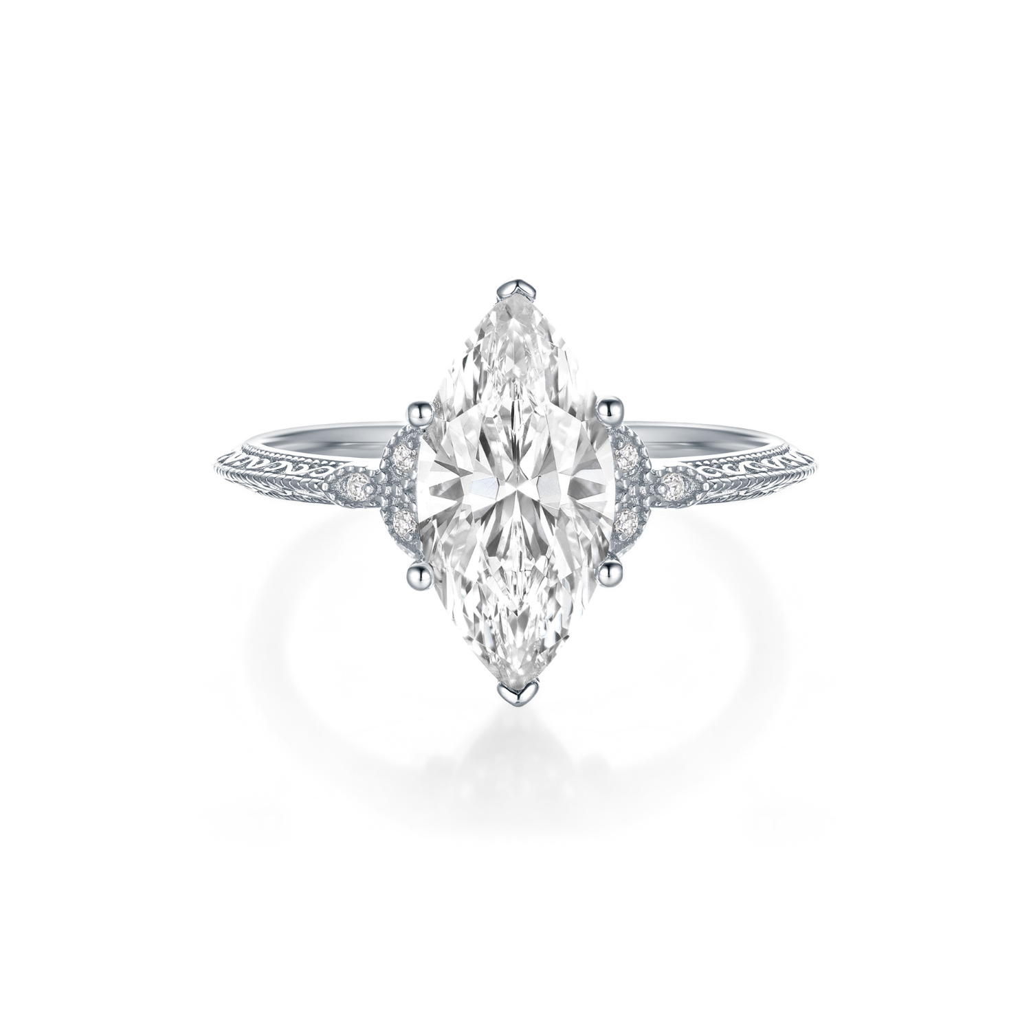 Marquise Engraved Band Promise Ring
