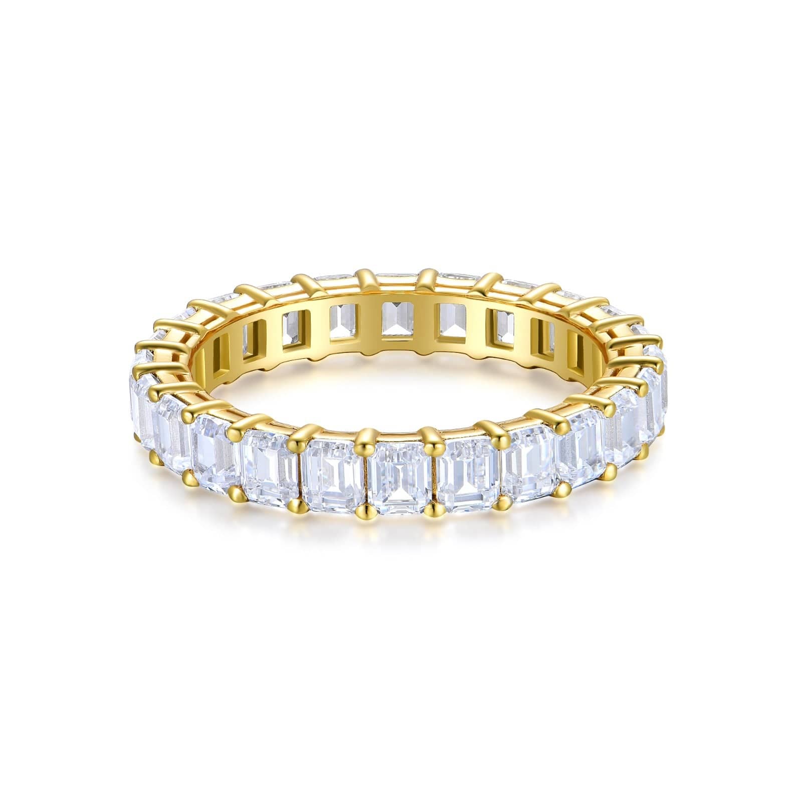 18ct gold vermeil emerald cut eternity ring – a timeless wedding band and affordable emerald cut promise ring.
