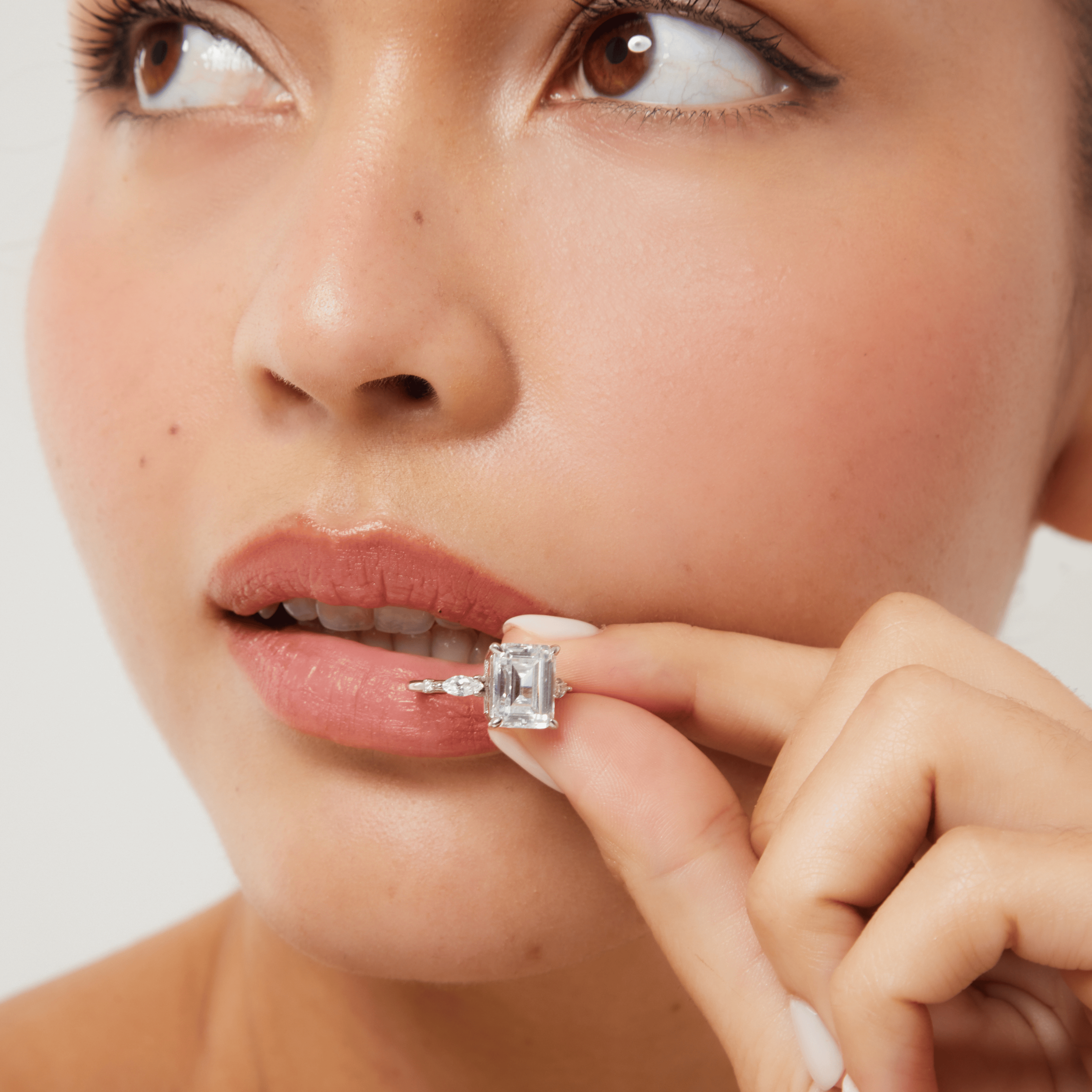 Promise Emerald Cut Ring in 18 ct gold vermeil with emerald‑cut centre stone and marquise & round side stones a refined women’s promise ring and affordable luxury jewellery gift