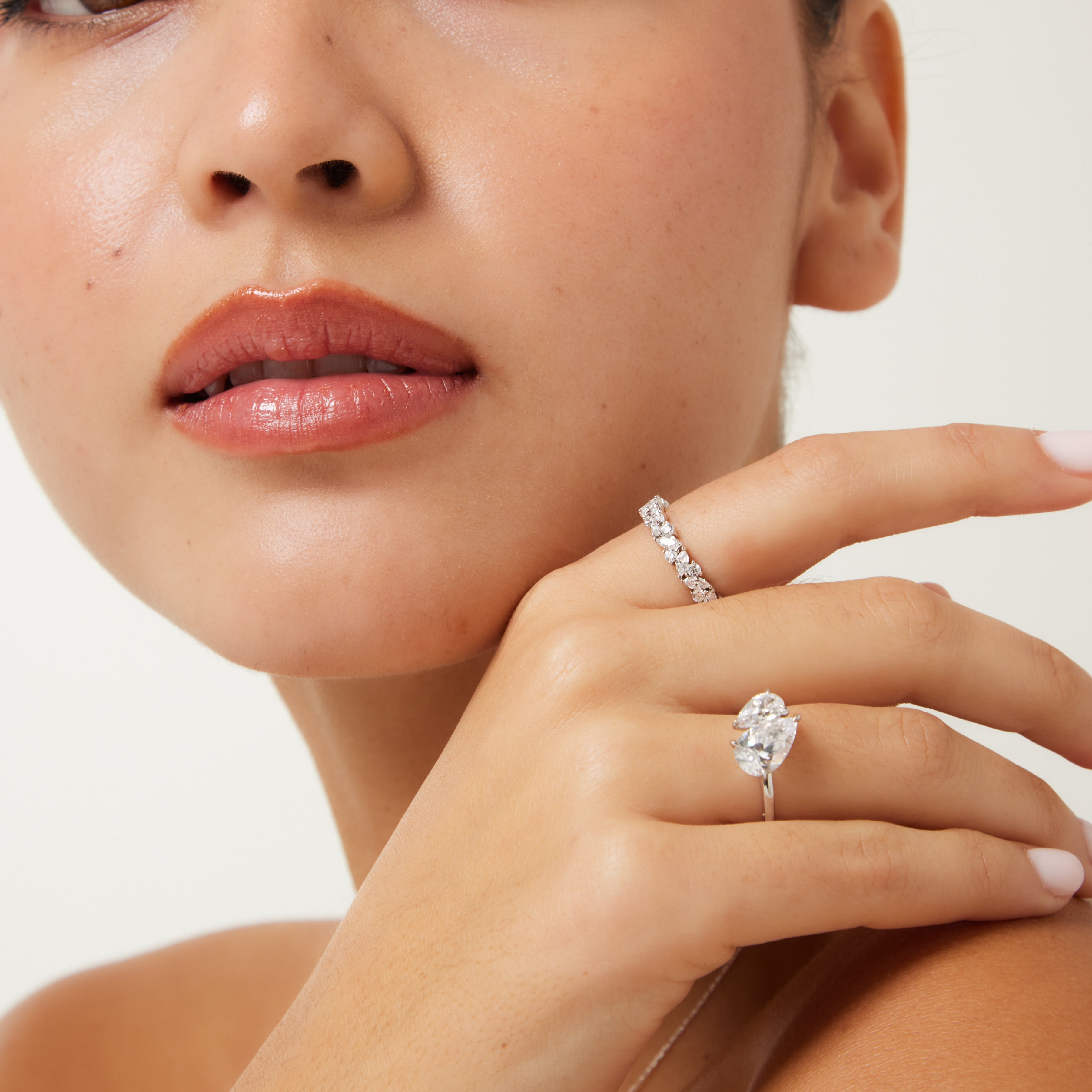 Promise Cluster Ring worn on hand - shimmering cluster of marquise and round simulants, elegant promise ring for her or stacking piece.