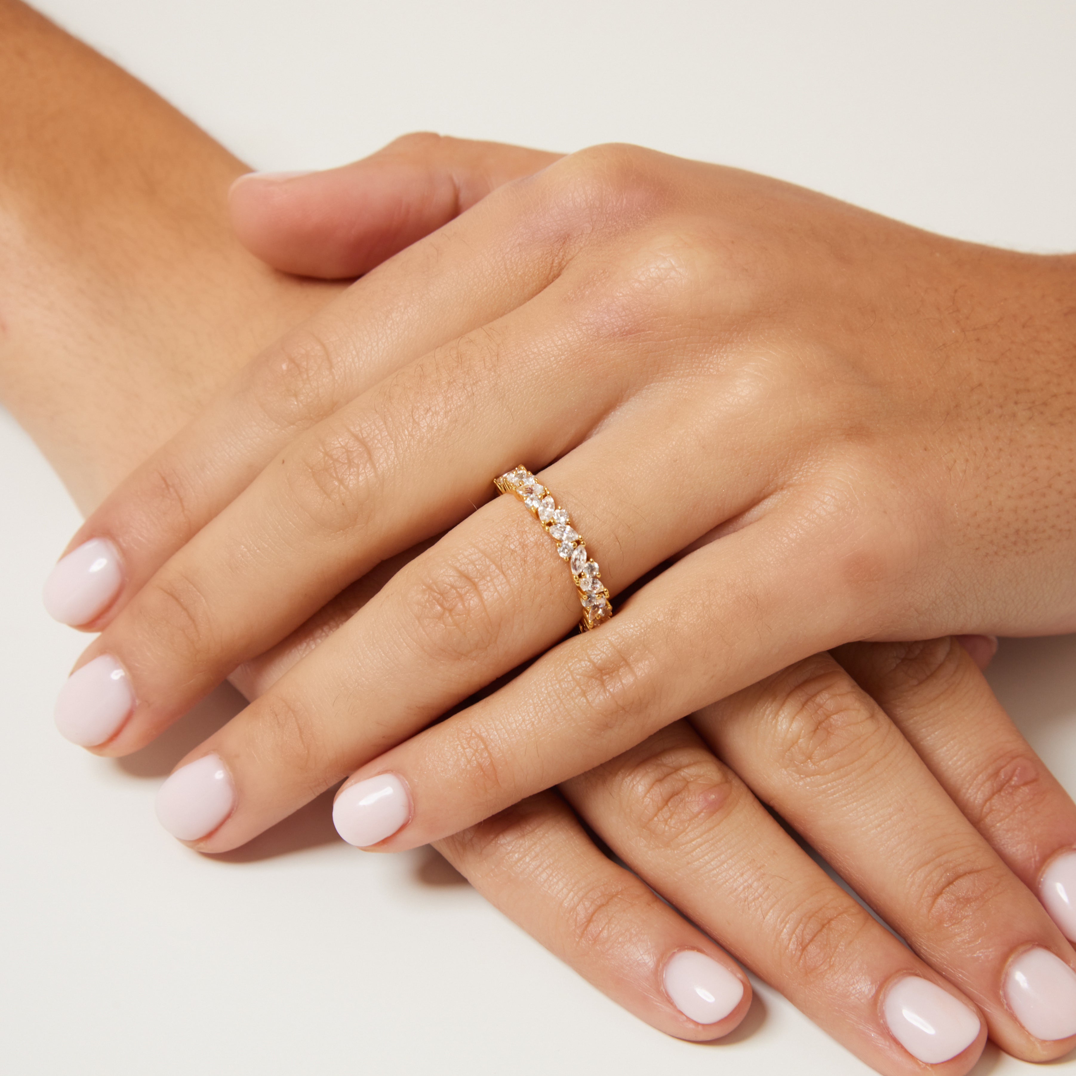 Promise Cluster Ring worn on hand shimmering cluster of marquise and round simulants, elegant promise ring for her or stacking piece.