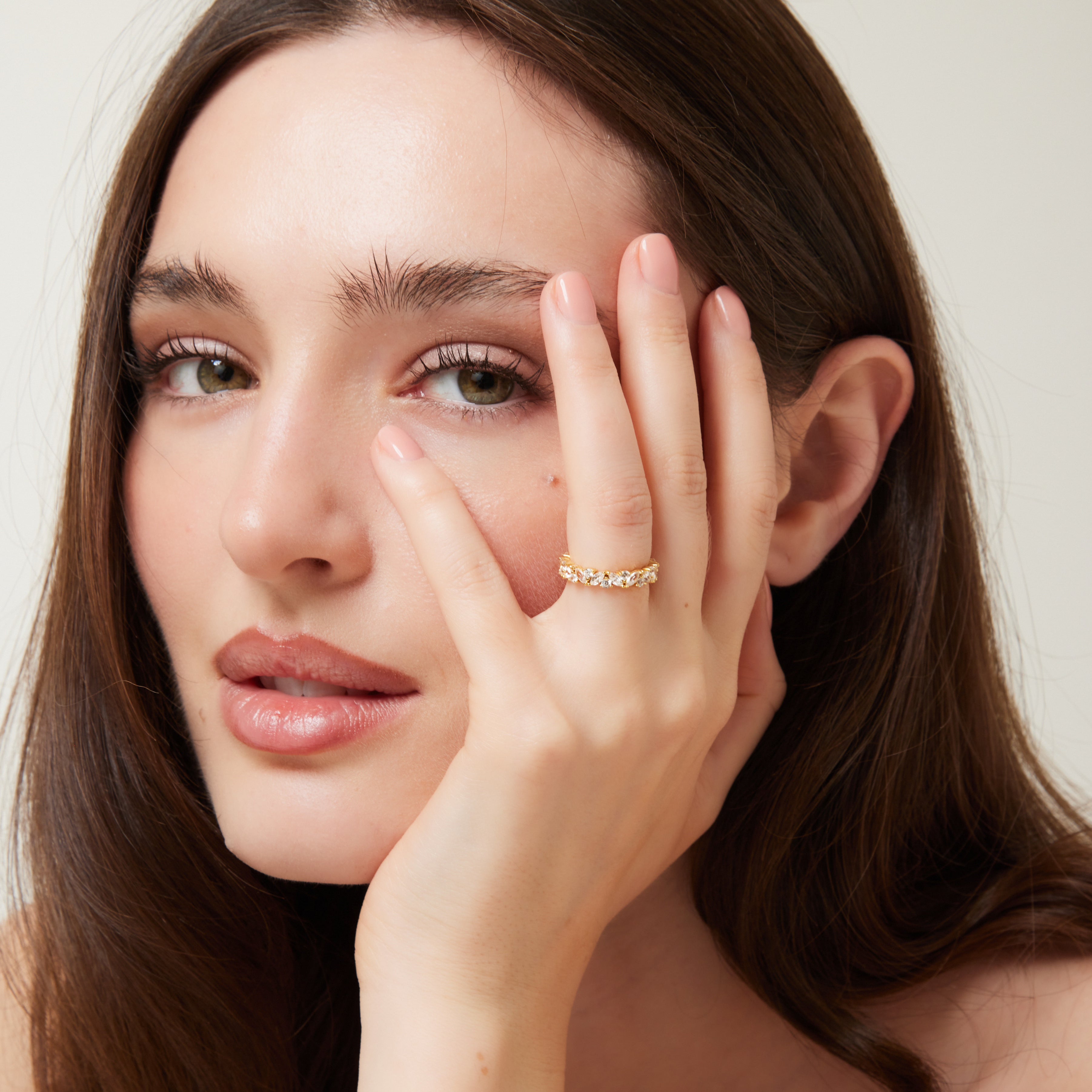 Promise Cluster Ring in 18 ct gold vermeil with alternating marquise and round‑cut diamond simulants handcrafted promise ring, affordable luxury for her