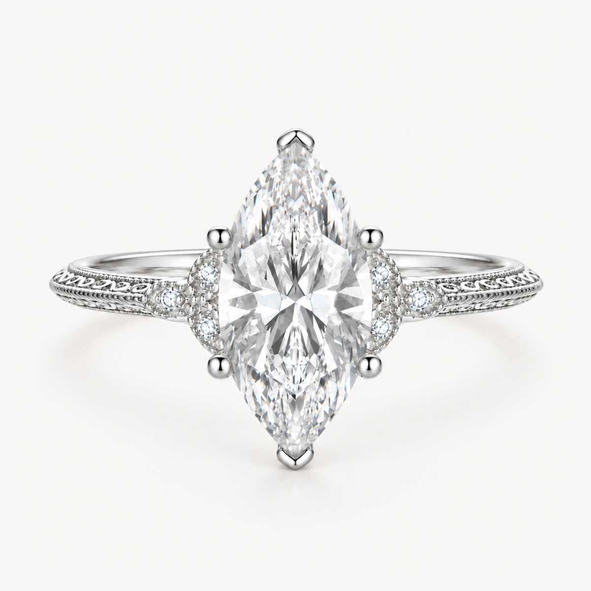 Marquise Engraved Band Promise Ring