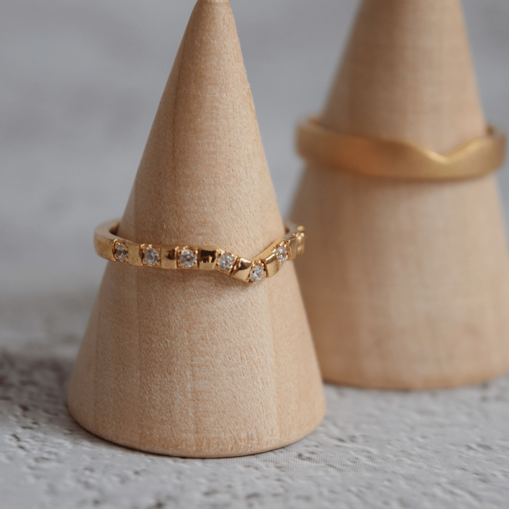 The Promise Ring Co. Connecting couples rings. A wishbone shape ring with unique diamond simulant band. In 18ct Gold or Sterling Silver.