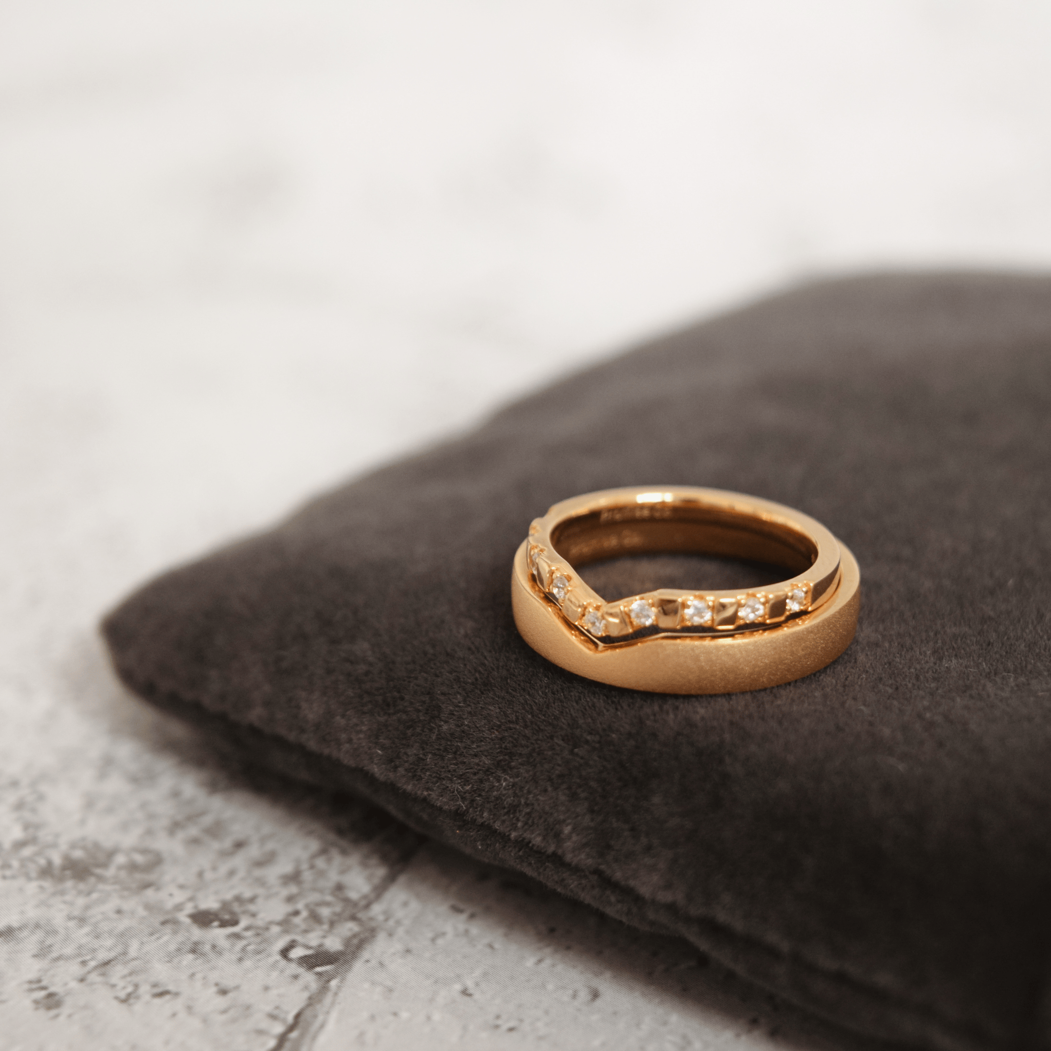 The Promise Ring Co. Connecting couples rings. A wishbone shape ring with unique diamond simulant band. In 18ct Gold or Sterling Silver.