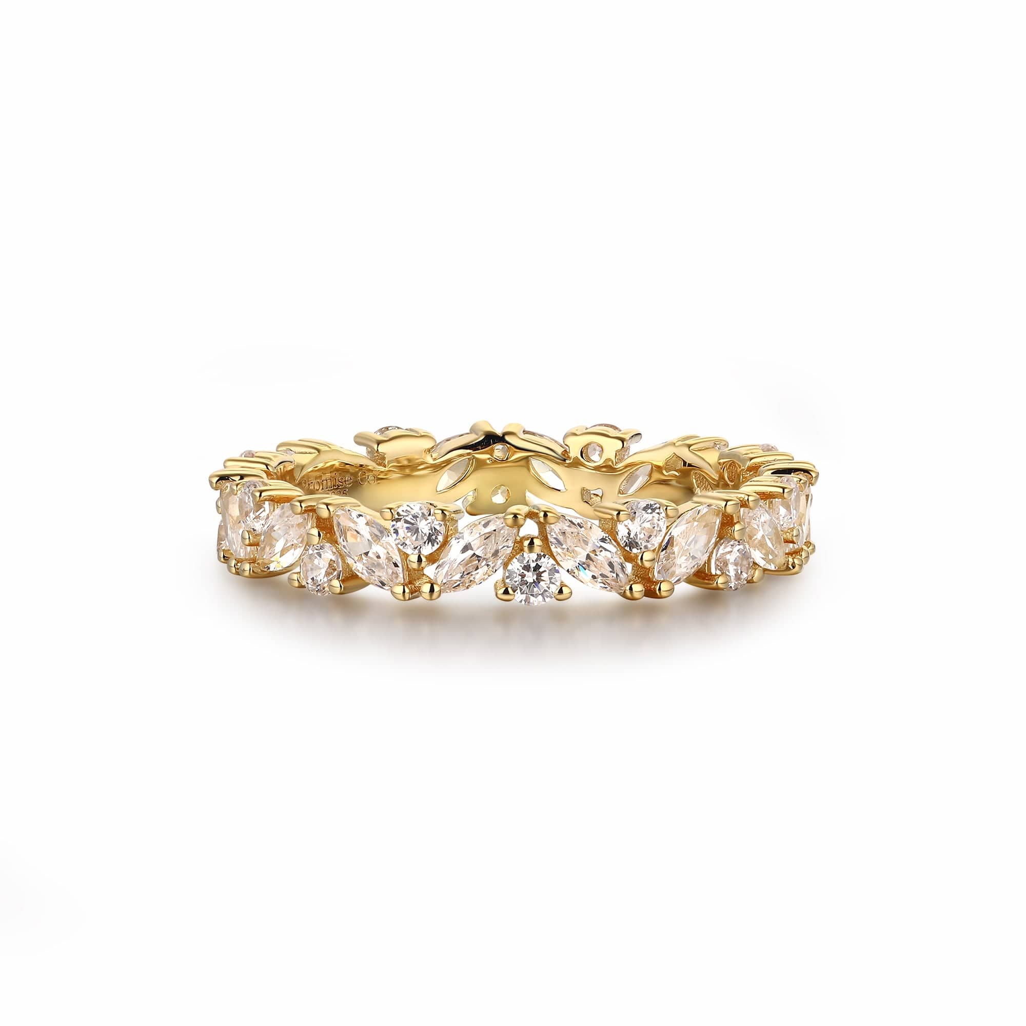 The Promise Co. Cluster band diamond simulant ring. In 18ct Gold Unique handcrafted promise ring with alternating marquise stones – affordable stacking band in gold