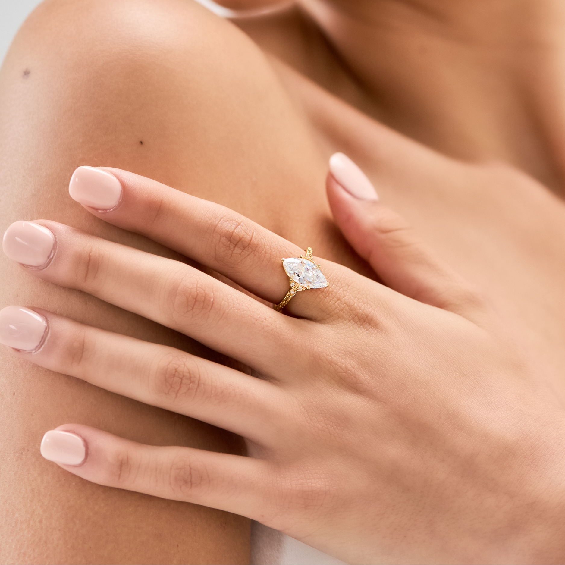 Marquise Engraved Band Promise Ring