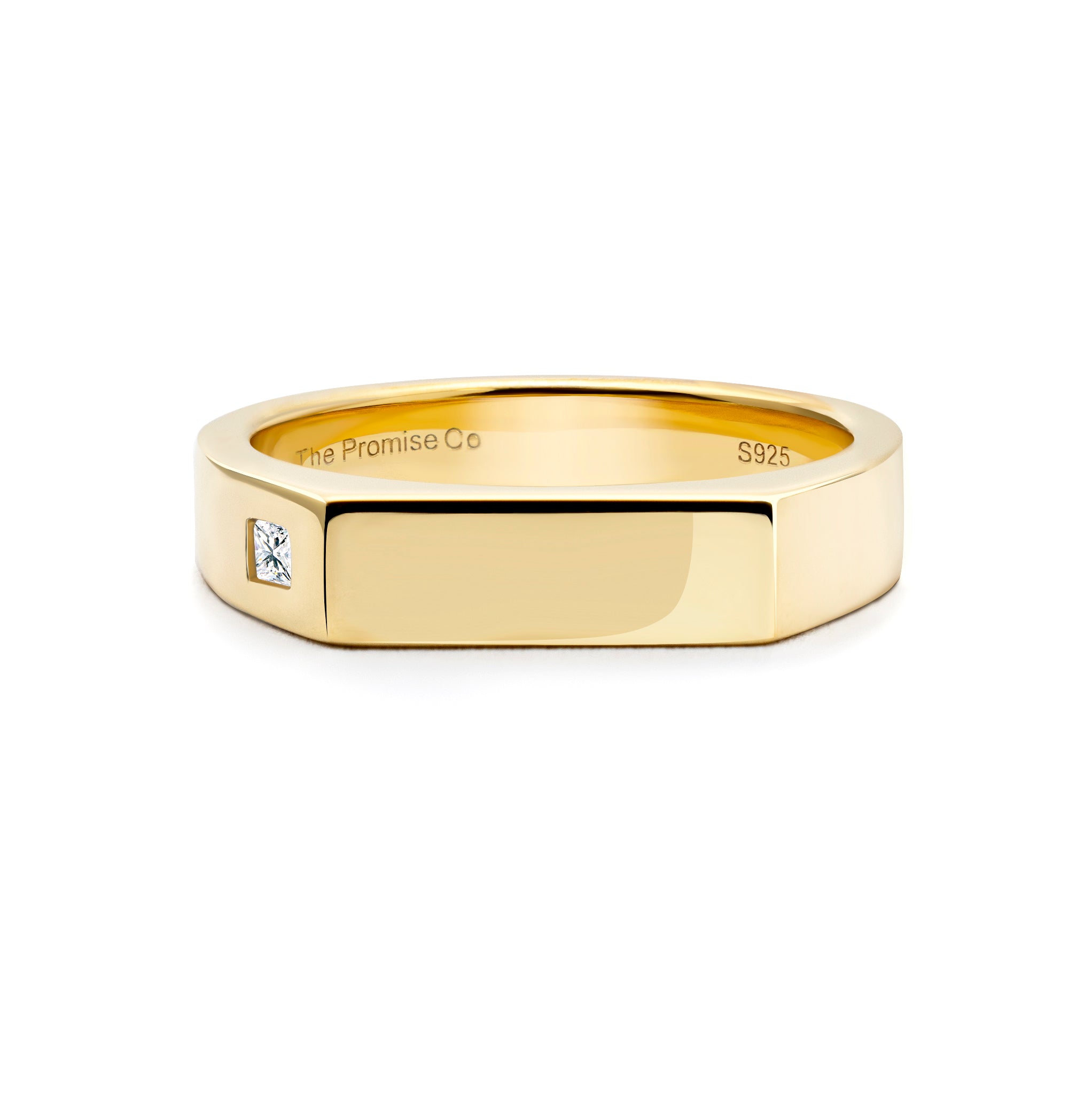 Unisex signet ring with a rectangular face in rhodium-plated sterling silver – a unique signet ring and modern men’s promise ring by The Promise Co.