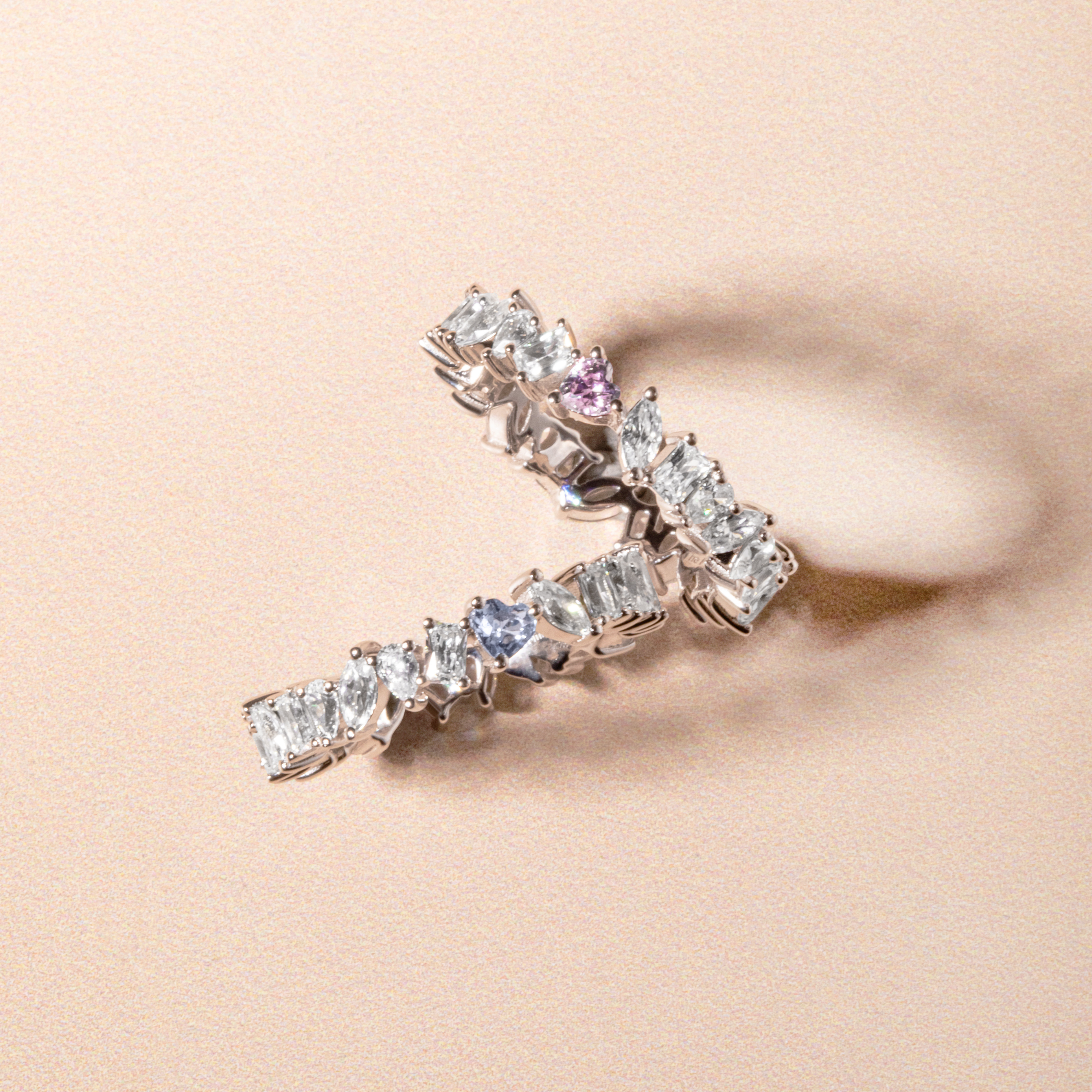 Mixed Stone Pink Heart Eternity Band