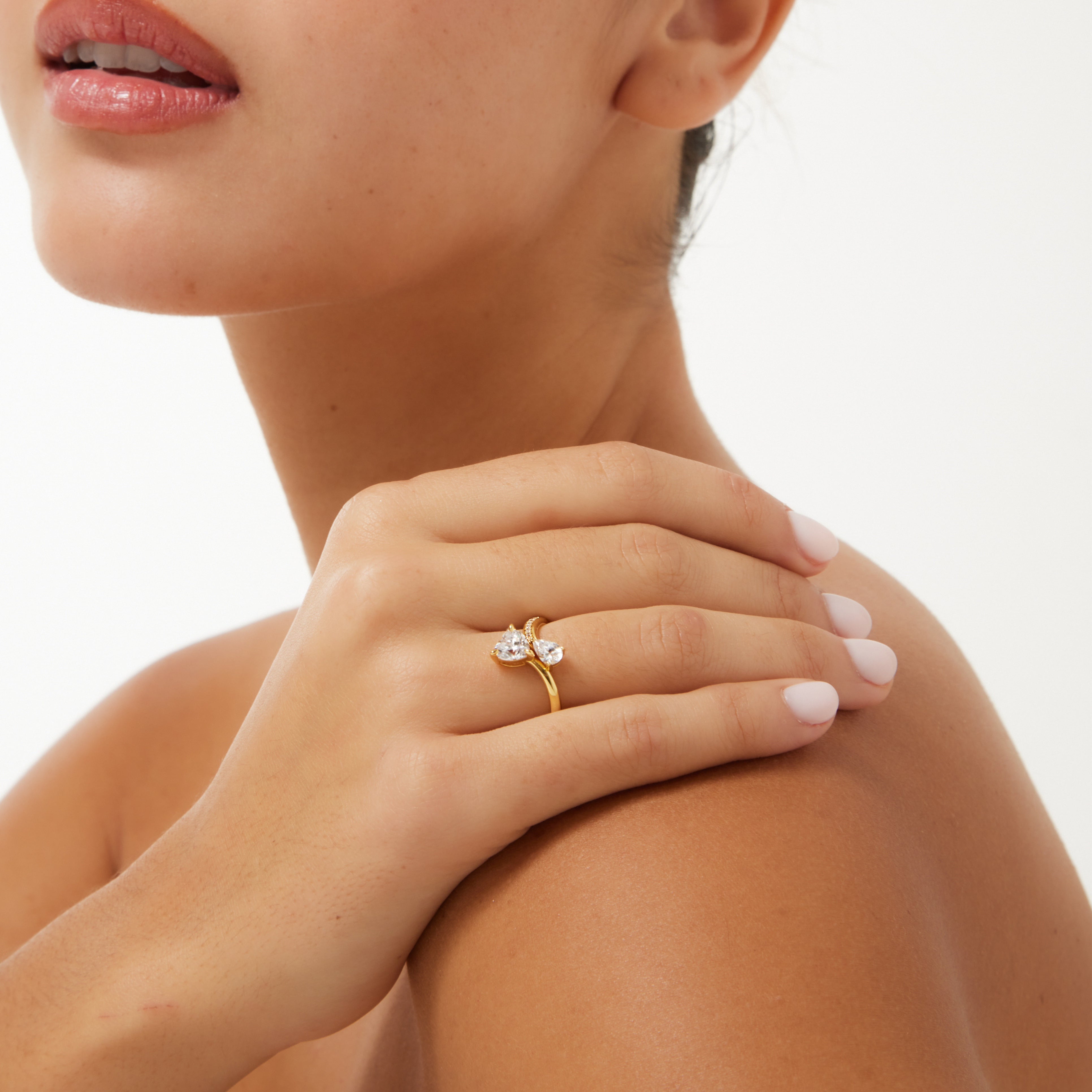 Heart-shaped promise ring worn on hand a delicate Toi et Moi style ring, perfect as a gift for her or affordable promise ring.